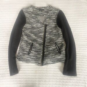DREW black and white tweed zip up moto jacket size Medium
